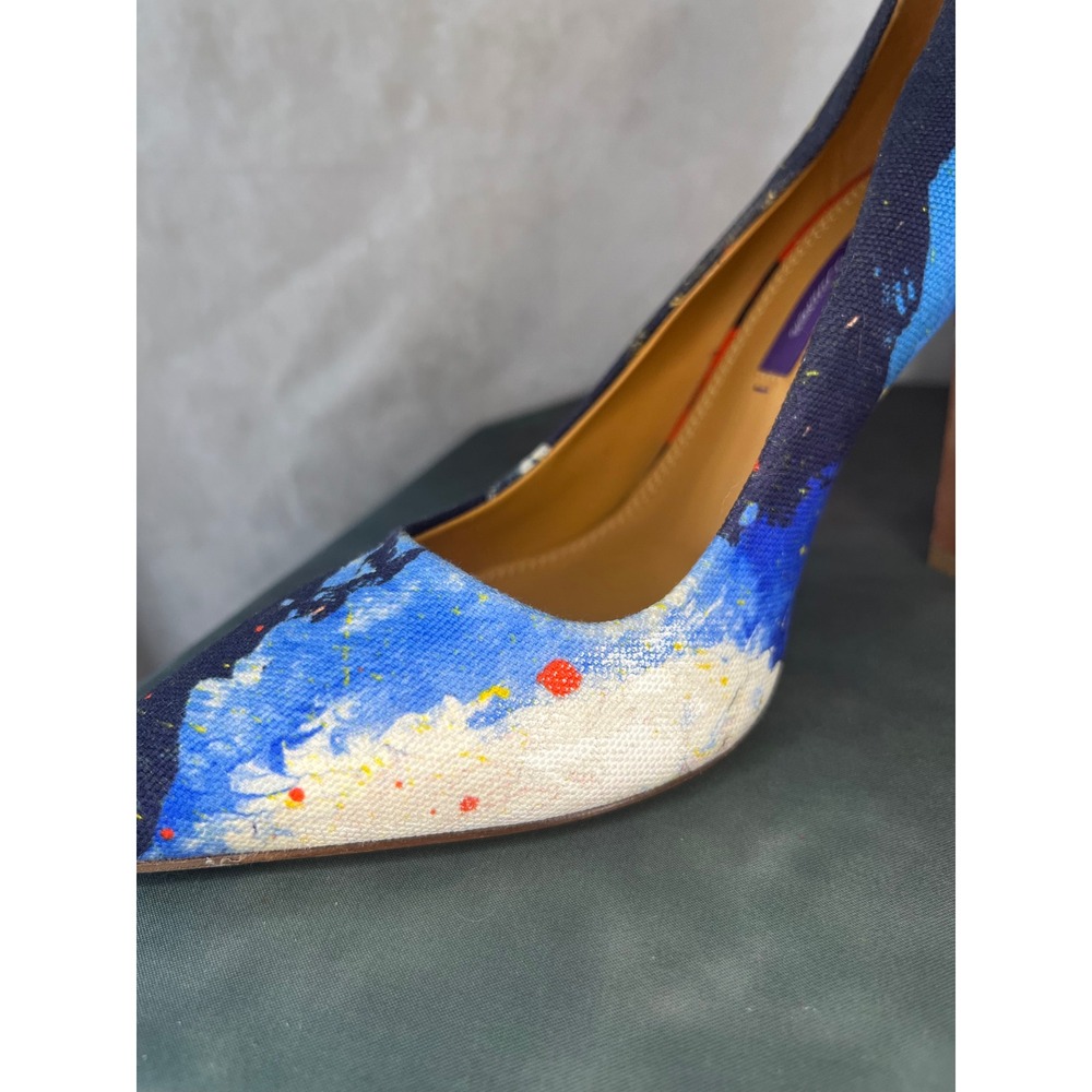 Ralph Lauren Purple Label Celia Abstract Art Pumps Italy Block Heel Size 37 US 7 - Picture 9 of 16